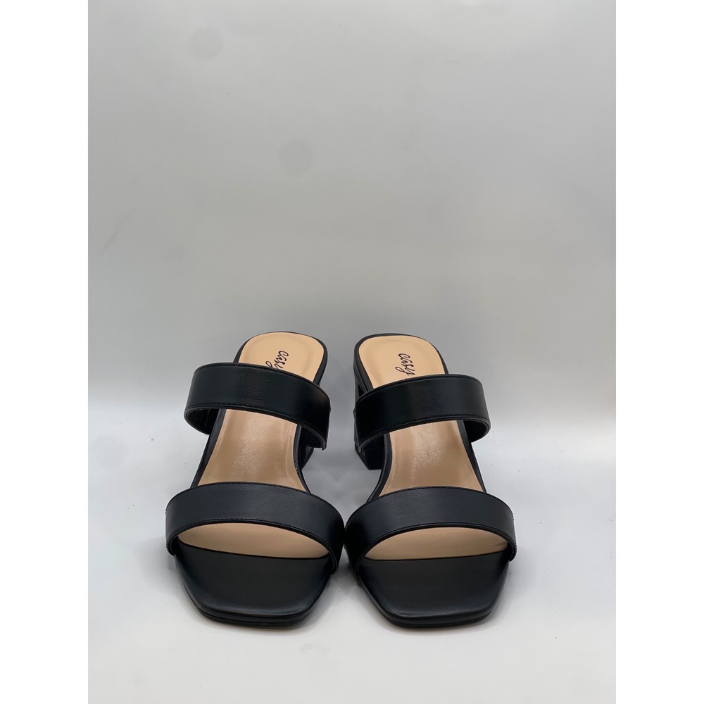 Easy Street Clovelle Black Block Heel Slide Sandals Square Toe